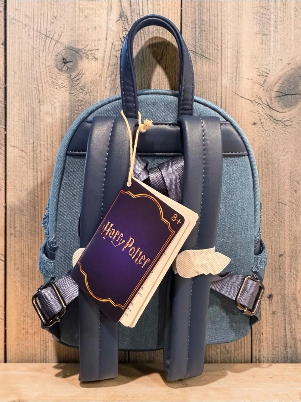 RARE HARRY POTTER Loungefly Denim & leather Hogwarts Crest Mini Backpack - Blue